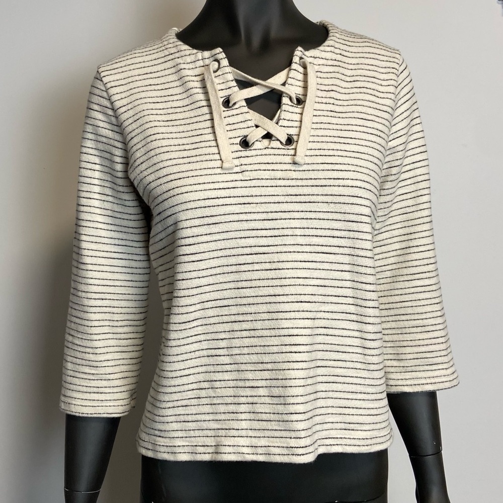 285. Madewell Lace-Up Striped Pullover Top | 100% Cotton | Size S